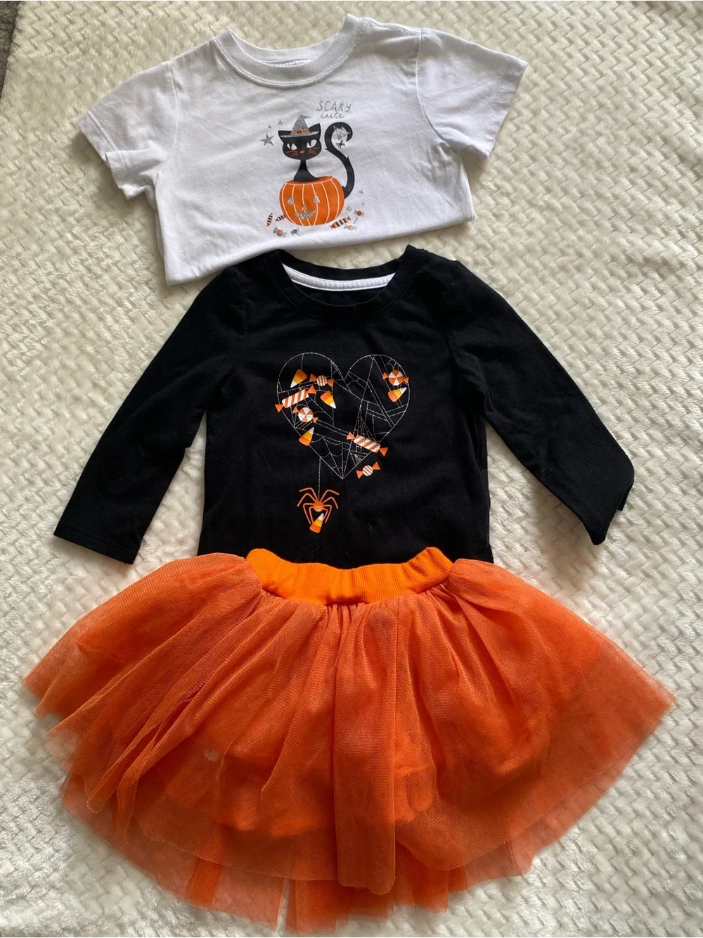 Girls Halloween 3-Piece Outfit Set Shirts & Orange Tutu